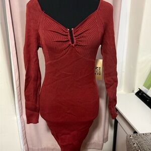 Red Long Sleeve Knit Dress